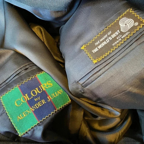 Colours By Alexander Julian Virgin Wool Men Matching Suit Blazer Pants Size 44R - Picture 7 of 10